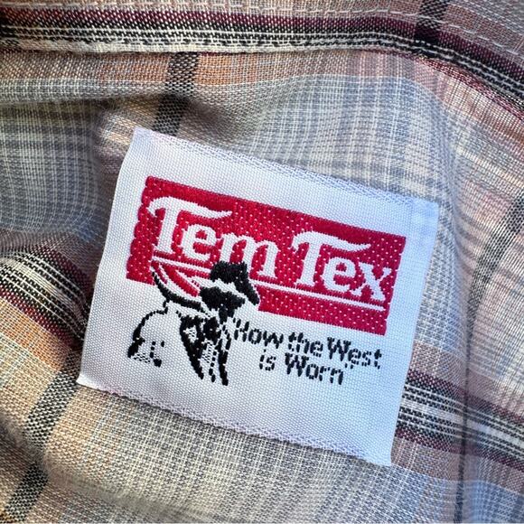 VTG TemTex Plaid Western Shirt Pearl Snap Button Up Long Sleeve 80s Size L Flaws - Picture 14 of 14
